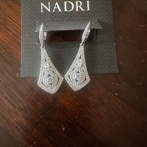 Nadri Silver Drop Earrings with Crystal Details